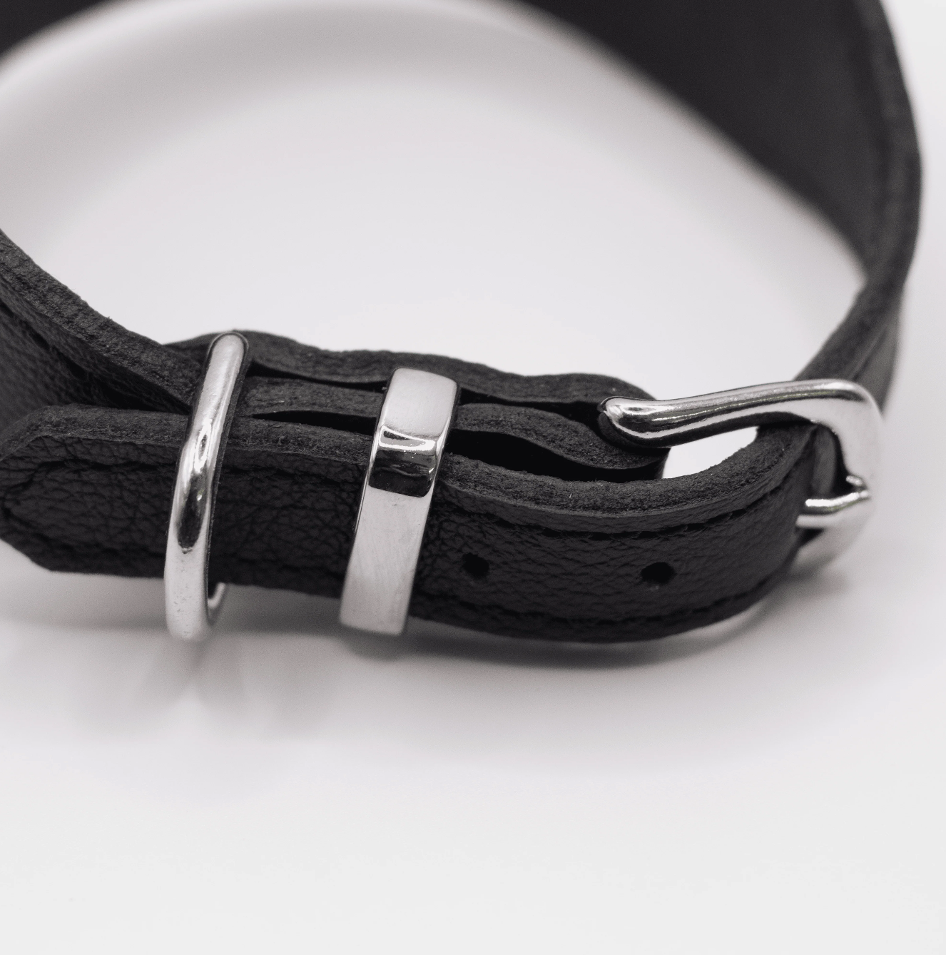 Flat and Wider Soft Leather Dog Collar Black