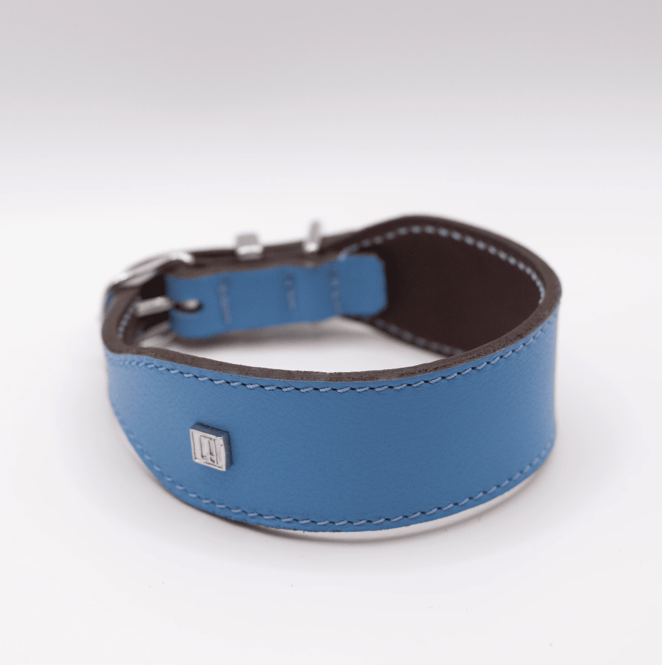 Flat and Wider Soft Leather Dog Collar Blue