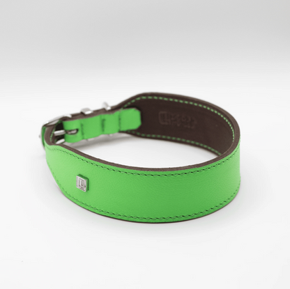 Flat and Wider Soft Leather Dog Collar Bright Green