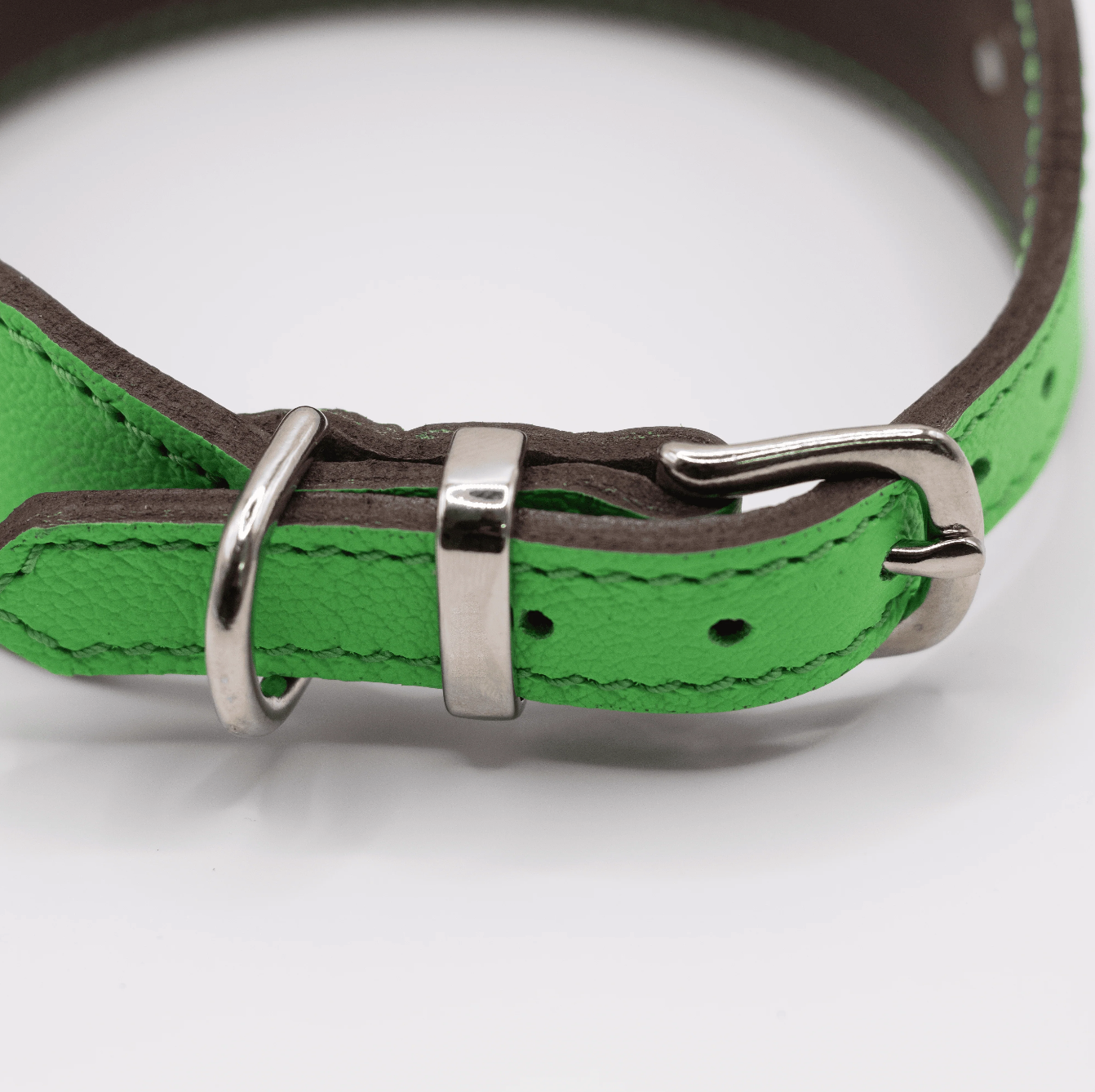 Flat and Wider Soft Leather Dog Collar Bright Green