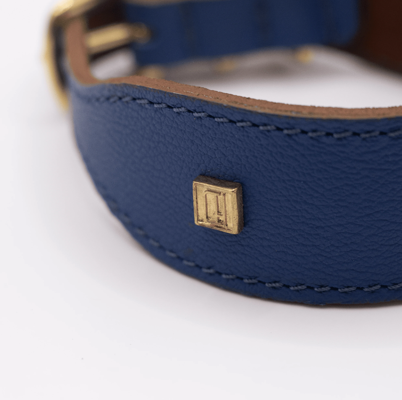 Flat and Wider Soft Leather Dog Collar Electric Blue