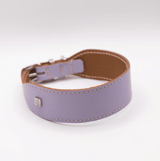 Flat and Wider Soft Leather Dog Collar Lilac