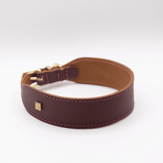 Flat and Wider Soft Leather Dog Collar Merlot
