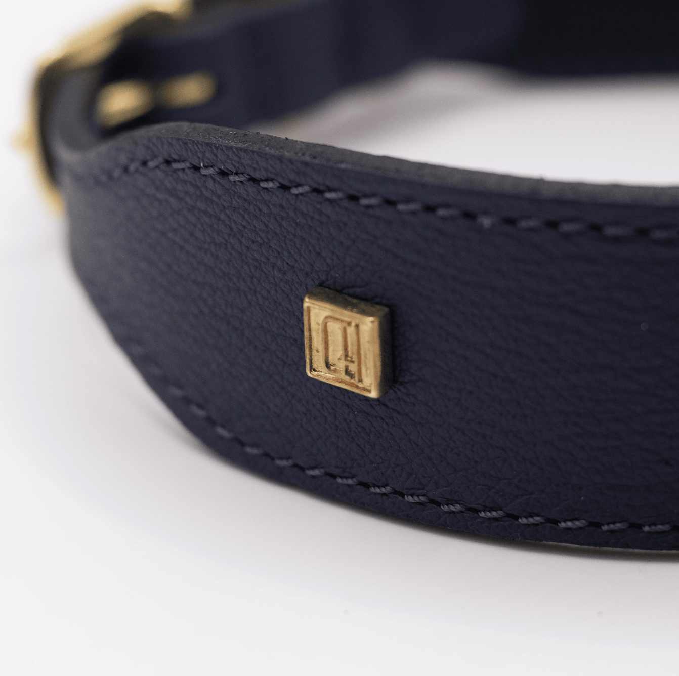 Flat and Wider Soft Leather Dog Collar Navy