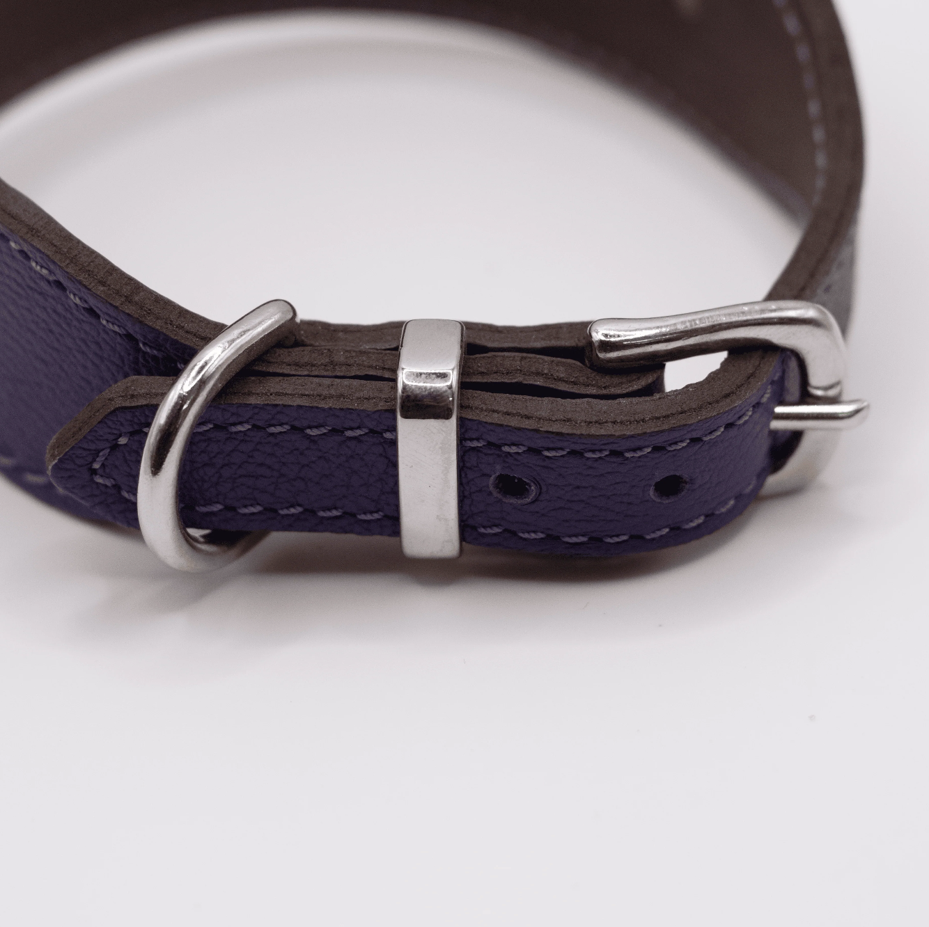 Flat and Wider Soft Leather Dog Collar Purple