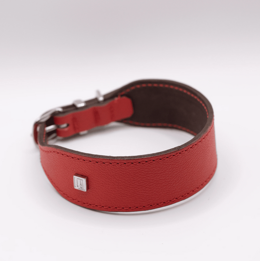 Flat and Wider Soft Leather Dog Collar Red