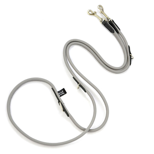 D&H Rolled Soft Leather Adjustable Long Lead Grey