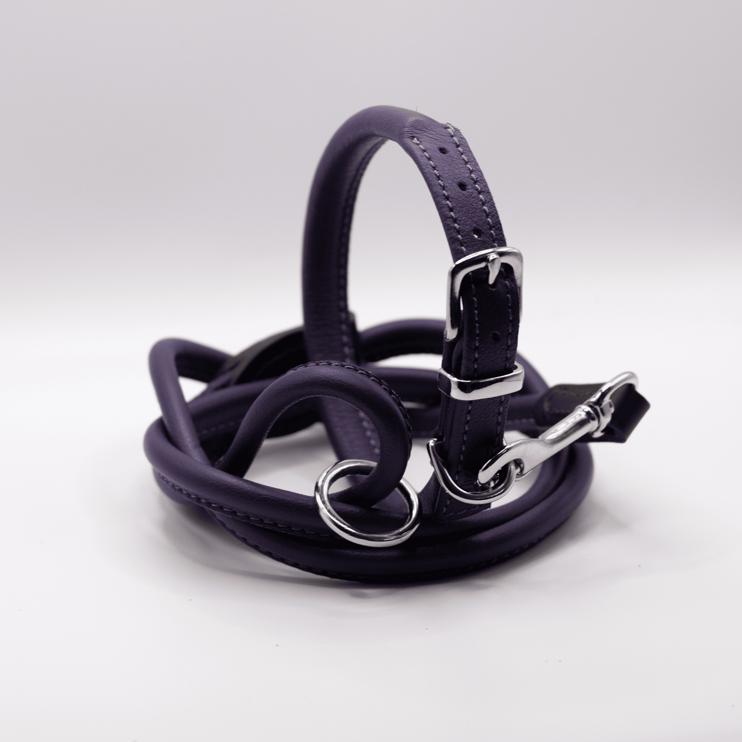 Rolled Soft Leather Dog Collar Purple