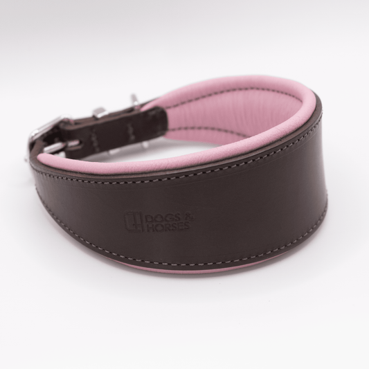 D&H Padded Leather Hound Collar Brown and Pink