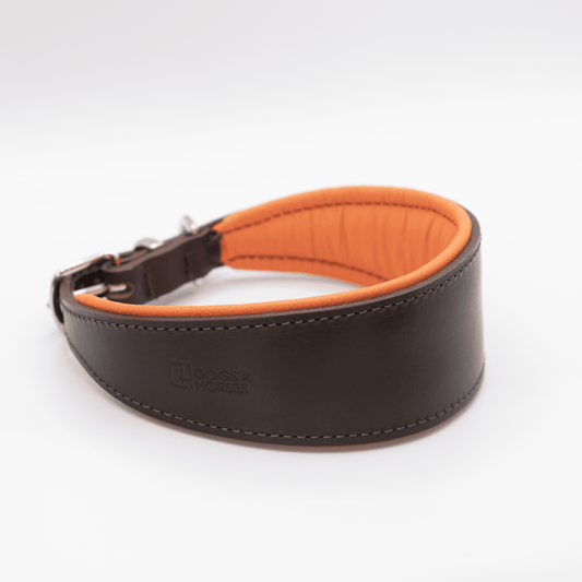 D&H Padded Leather Hound Collar Brown and Orange