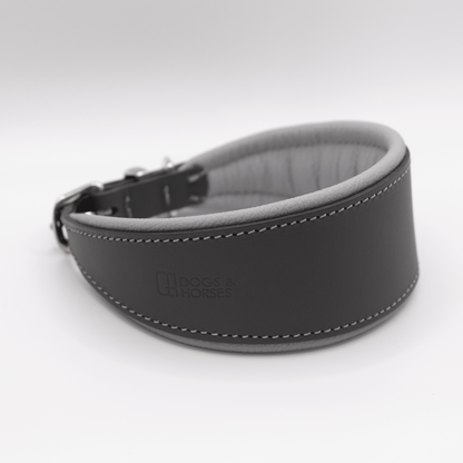 D&H Padded Leather Hound Collar Charcoal and Grey