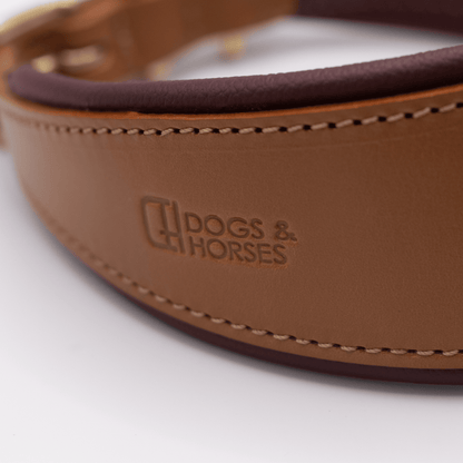 D&H Padded Leather Hound Collar Tan and Merlot