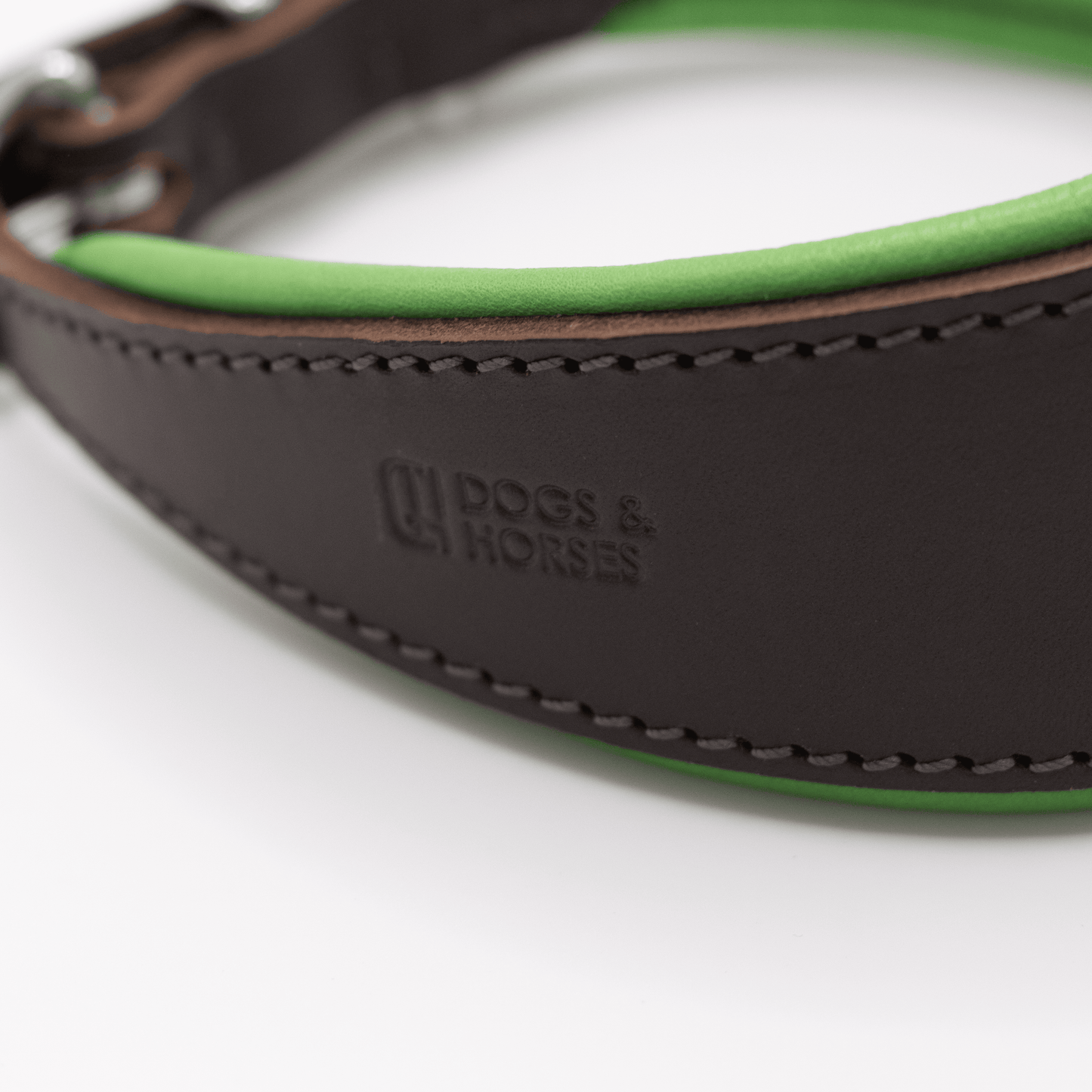 D&H Padded Leather Hound Collar Brown and Bright Green