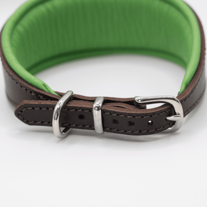 D&H Padded Leather Hound Collar Brown and Bright Green