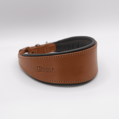 D&H Padded Leather Hound Collar Tan and Racing Green