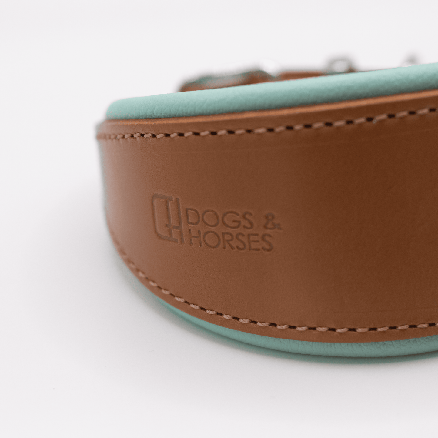 D&H Padded Leather Hound Collar Tan and Aqua