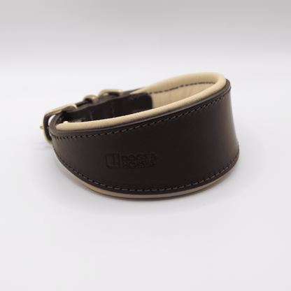 D&H Padded Leather Hound Collar Brown and Cream