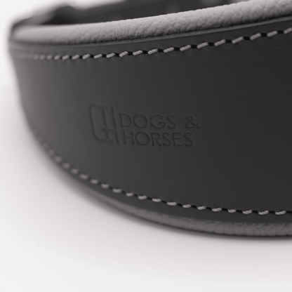 D&H Padded Leather Hound Collar Charcoal and Grey