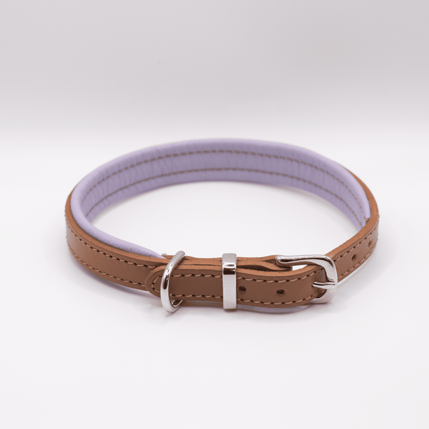 Padded Leather Dog Collar Tan and Lilac