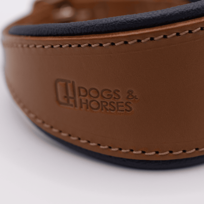 D&H Padded Leather Hound Collar Tan and Navy