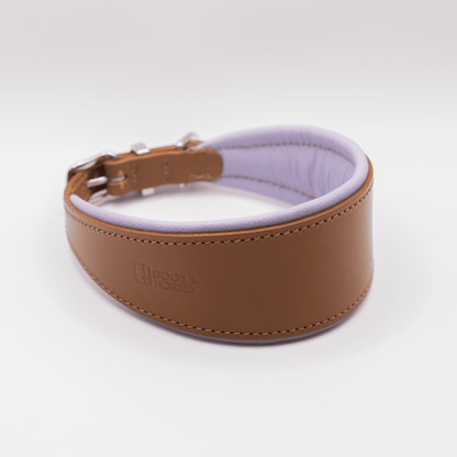 D&H Padded Leather Hound Collar Tan and Lilac
