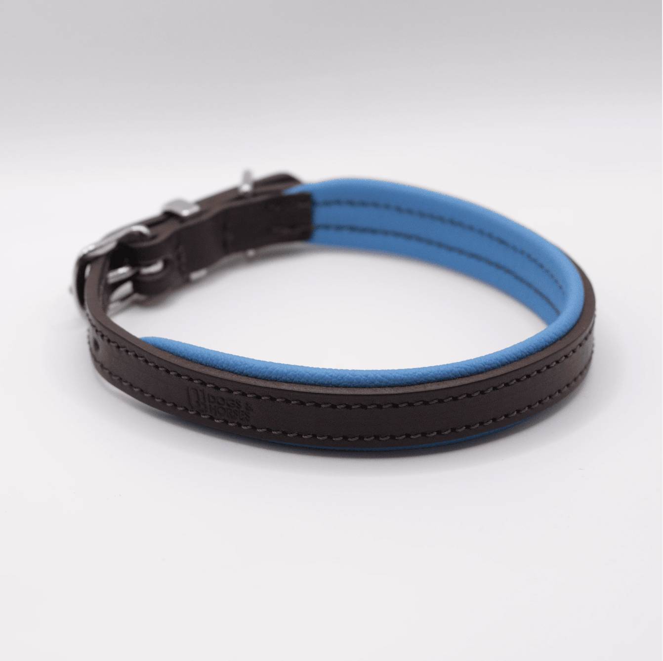 Padded Leather Dog Collar Brown and Blue