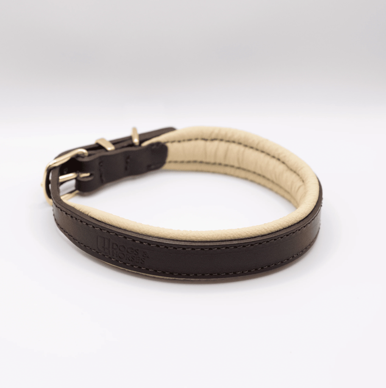 Padded Leather Dog Collar Brown and Cream