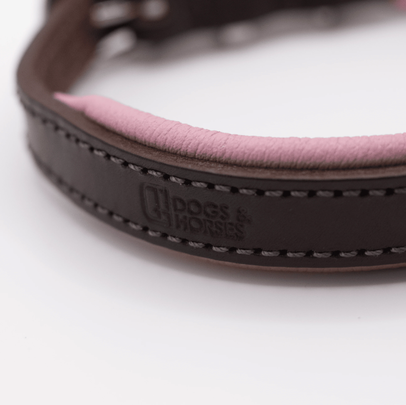 Padded Leather Dog Collar Brown and Pink