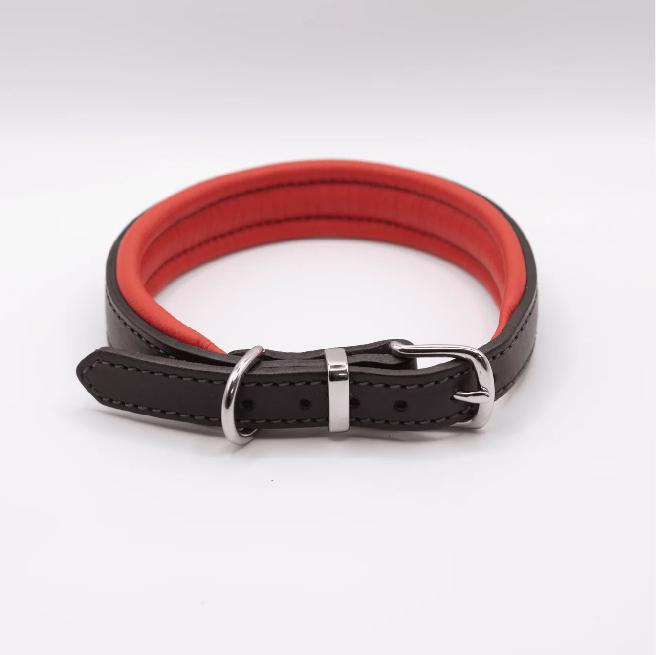 Padded Leather Dog Collar Brown and Red