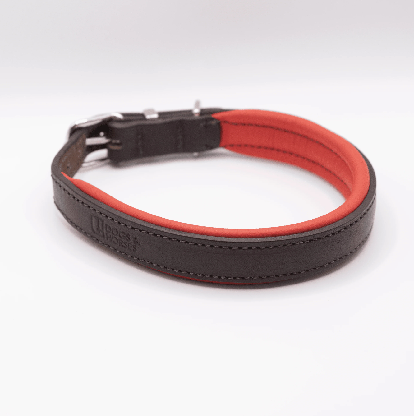 Padded Leather Dog Collar Brown and Red