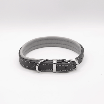 Padded Leather Dog Collar Charcoal and Grey