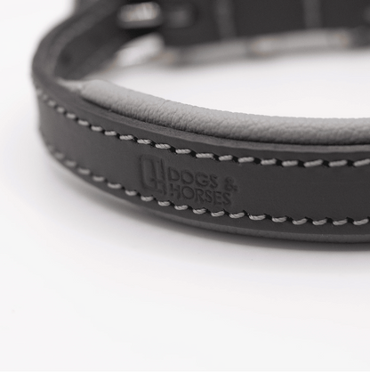 Padded Leather Dog Collar Charcoal and Grey
