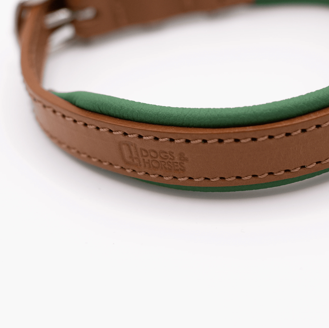 Padded Leather Dog Collar Tan and Clover