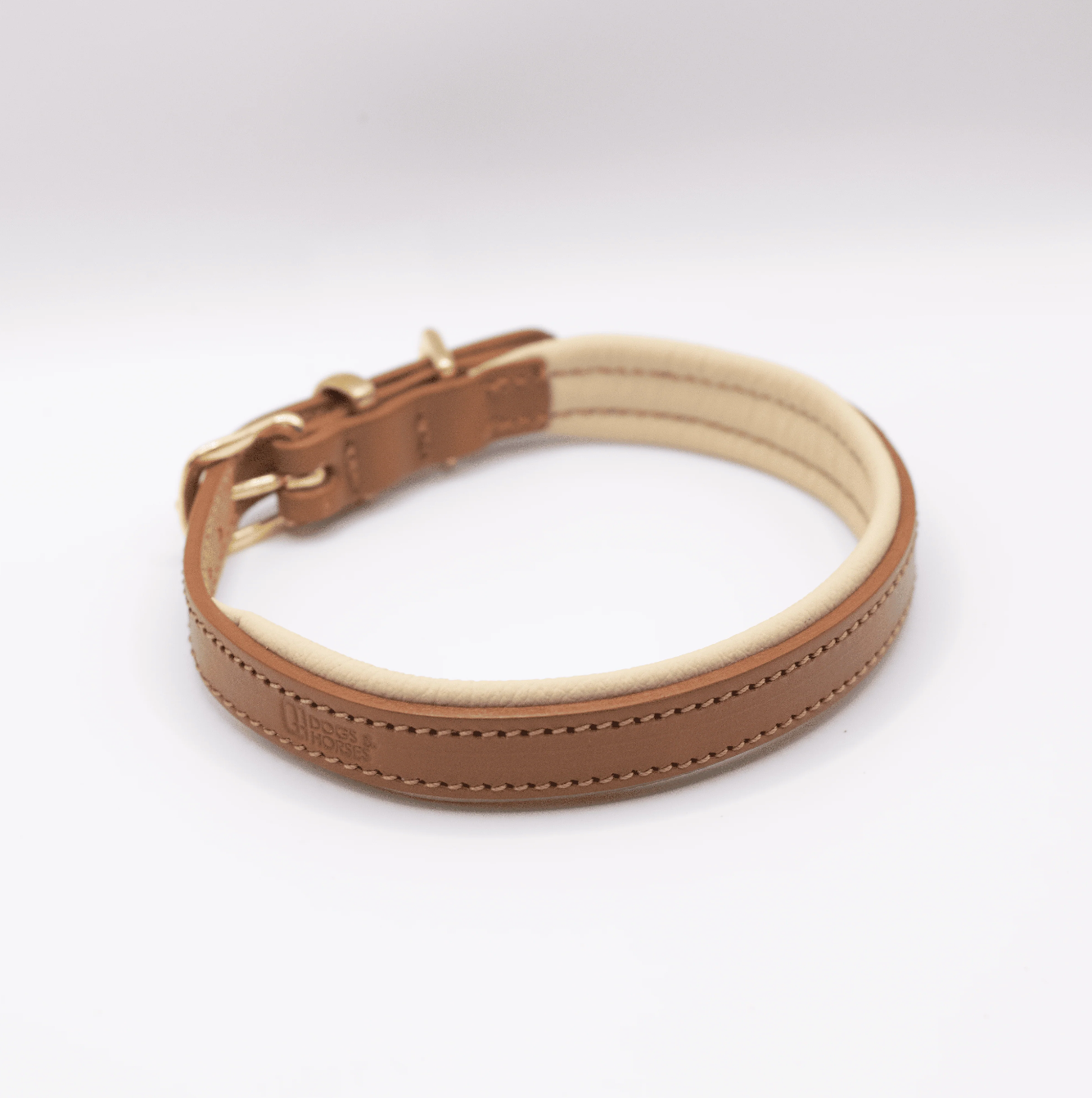 Padded Leather Dog Collar Tan and Cream