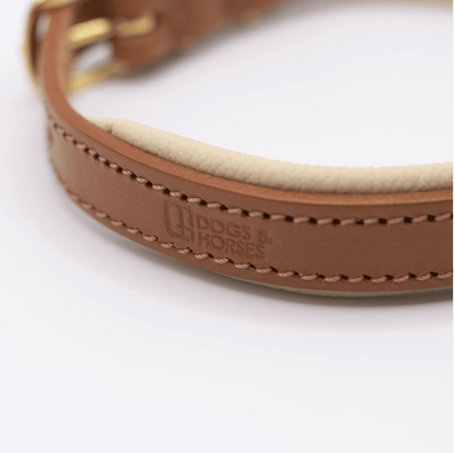 Padded Leather Dog Collar Tan and Cream