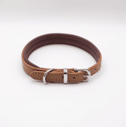 Padded Leather Dog Collar Tan and Merlot