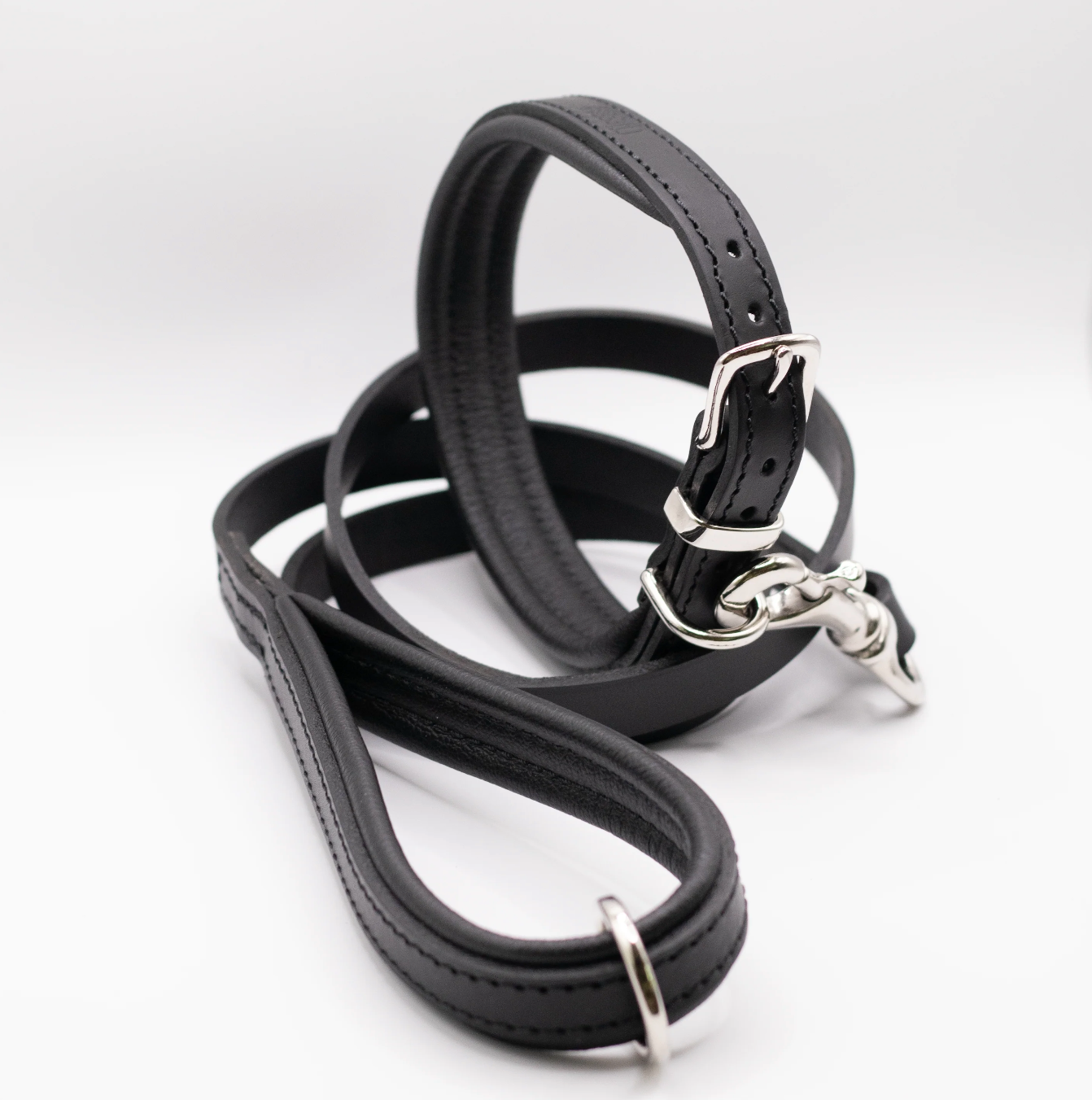 Padded Leather Dog Collar and Lead Set Black