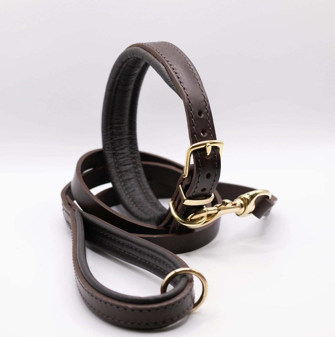 Padded Leather Dog Collar and Lead Set Brown