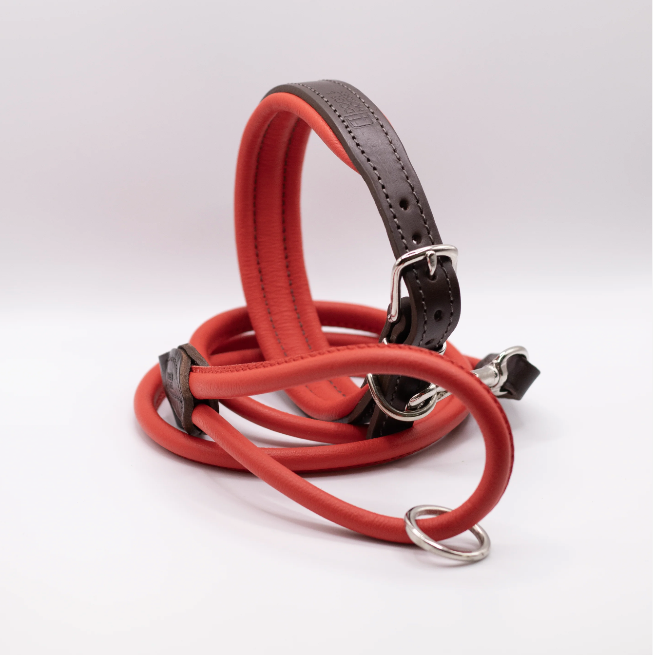 Padded Leather Dog Collar Brown and Red