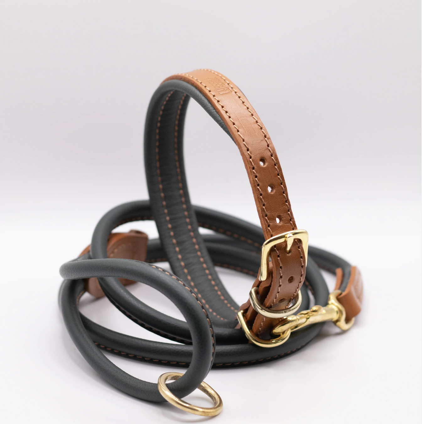 Padded Leather Dog Collar Tan and Racing Green