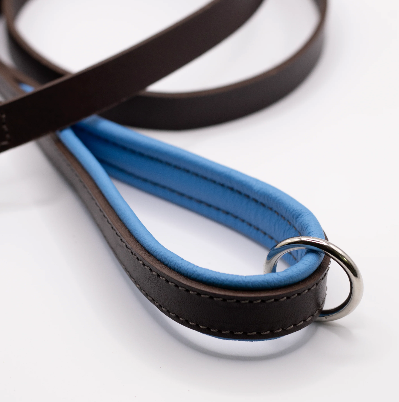 Padded Leather Dog Lead Brown and Blue
