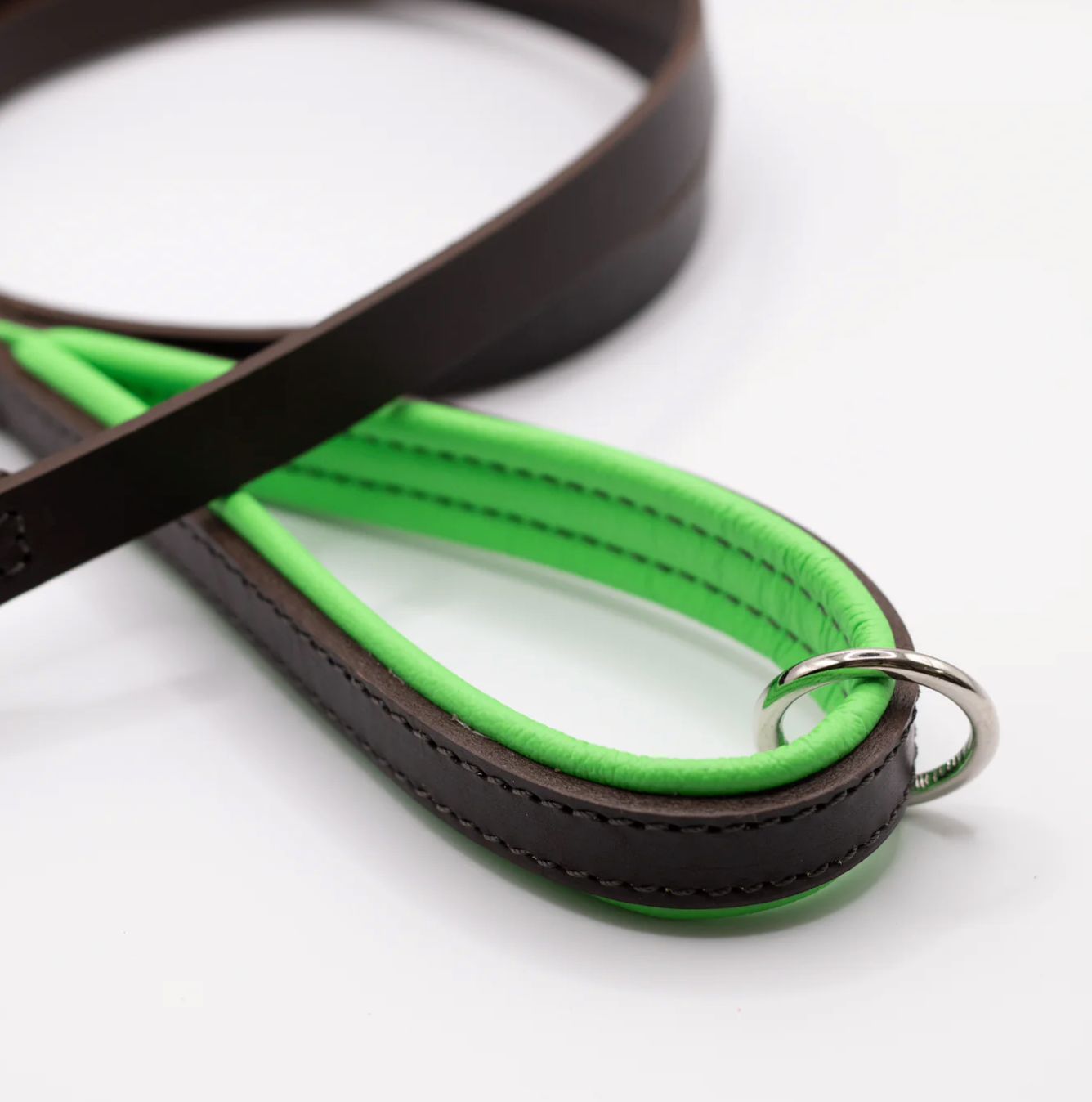 Padded Leather Dog Lead Brown and Green