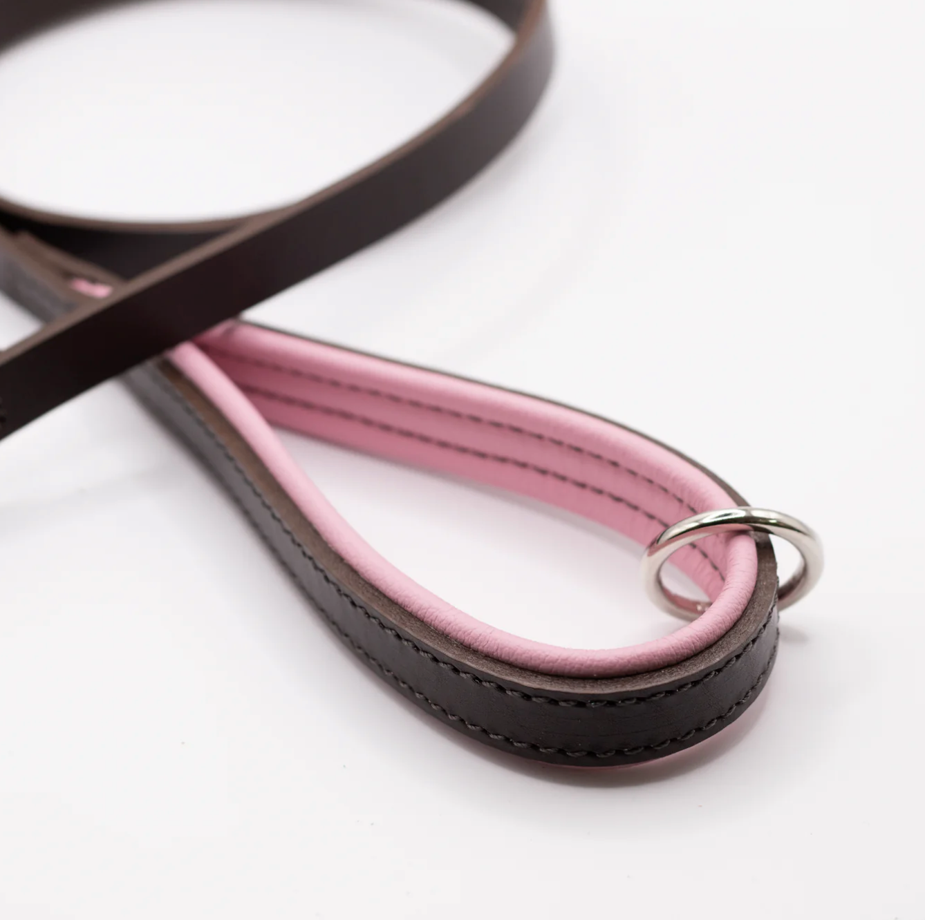 Padded Leather Dog Lead Brown and Pink