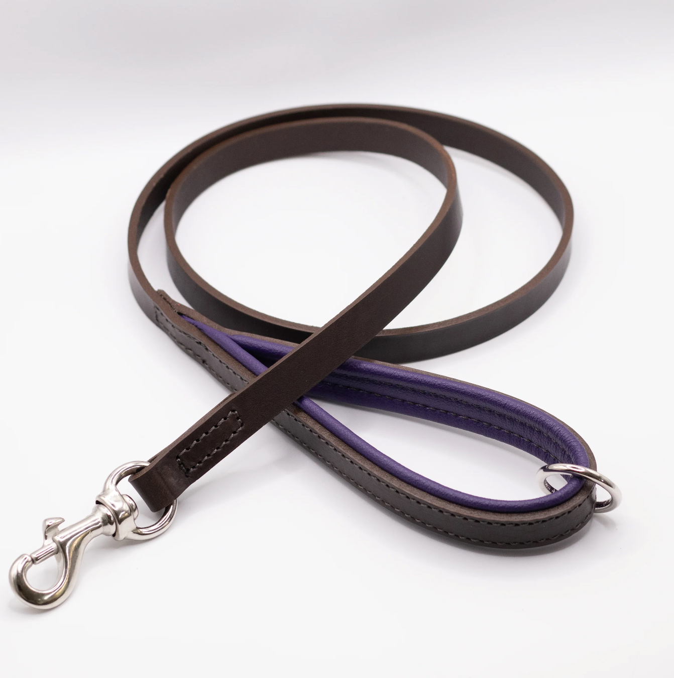 Padded Leather Dog Lead Brown and Purple