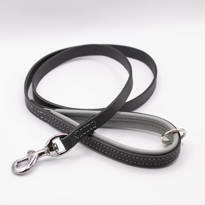 Padded Leather Dog Lead Charcoal and Grey