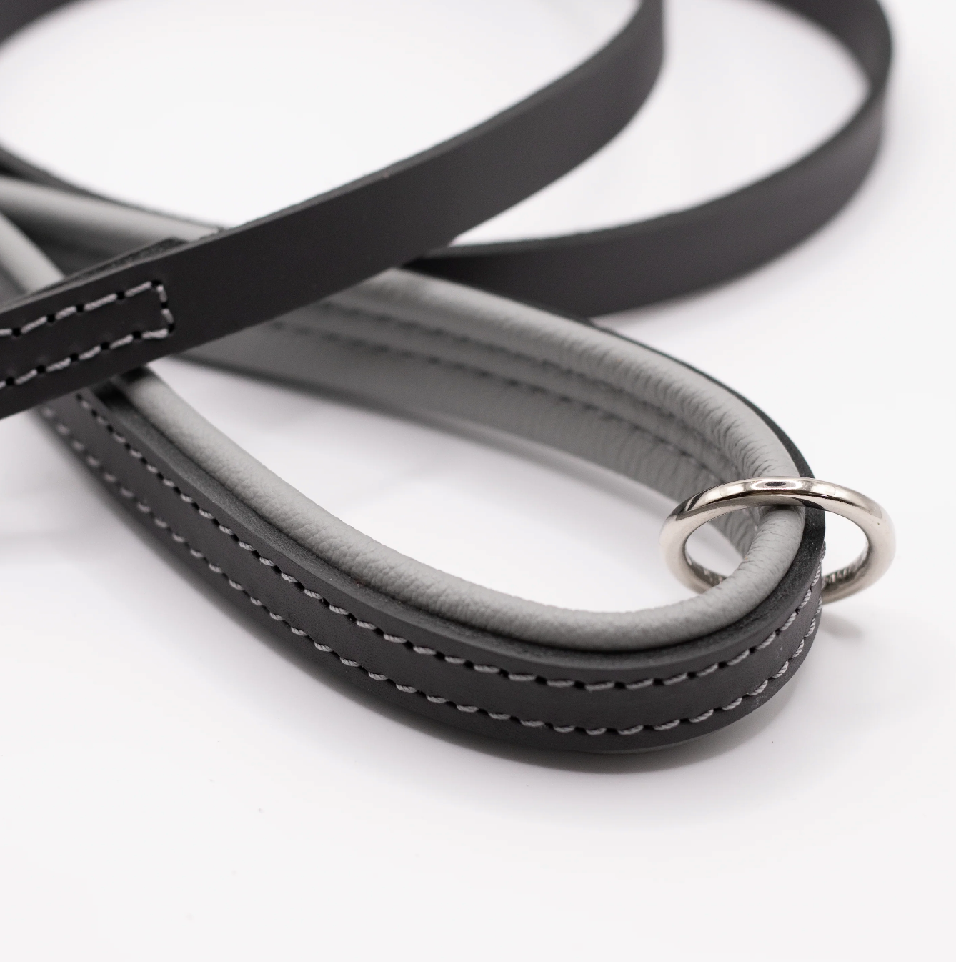 Padded Leather Dog Lead Charcoal and Grey