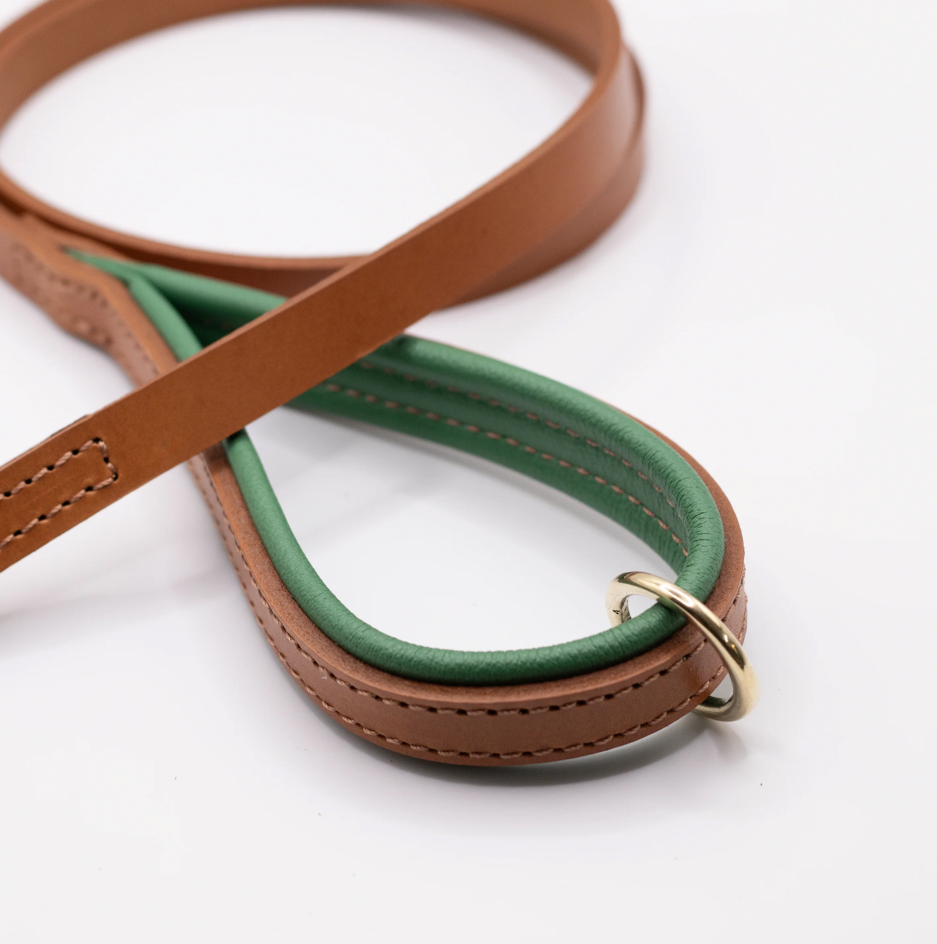 Padded Leather Dog Lead Tan and Clover