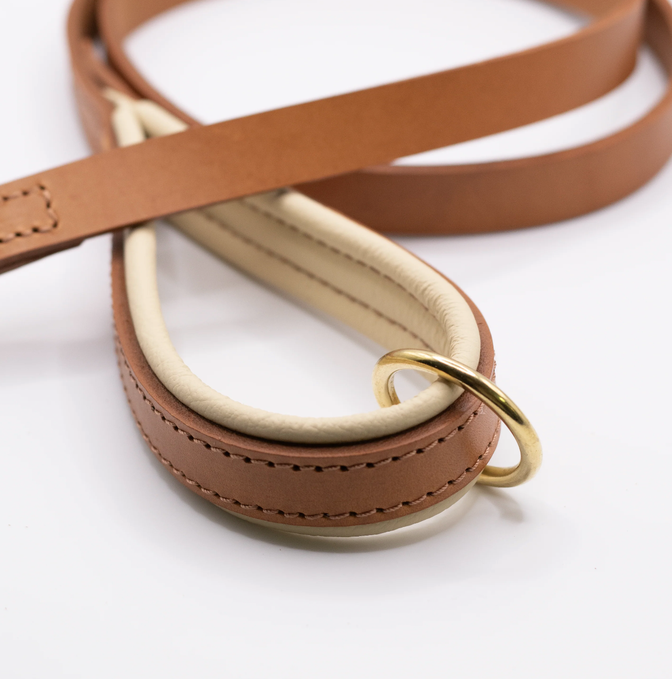 Padded Leather Dog Lead Tan and Cream