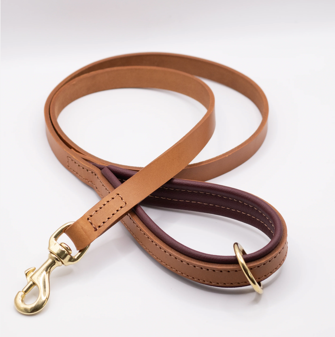 Padded Leather Dog Lead Tan and Merlot