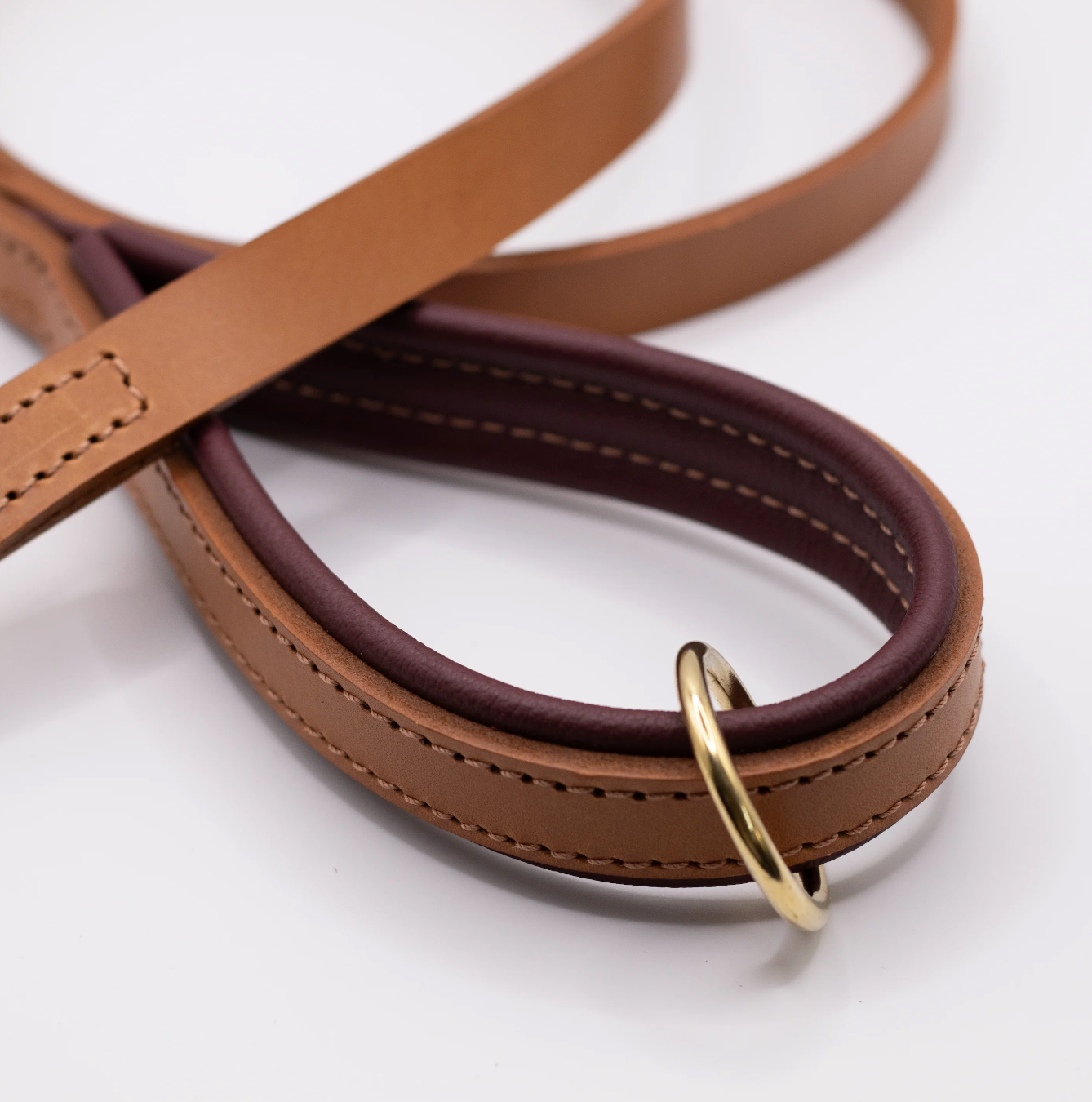Padded Leather Dog Lead Tan and Merlot